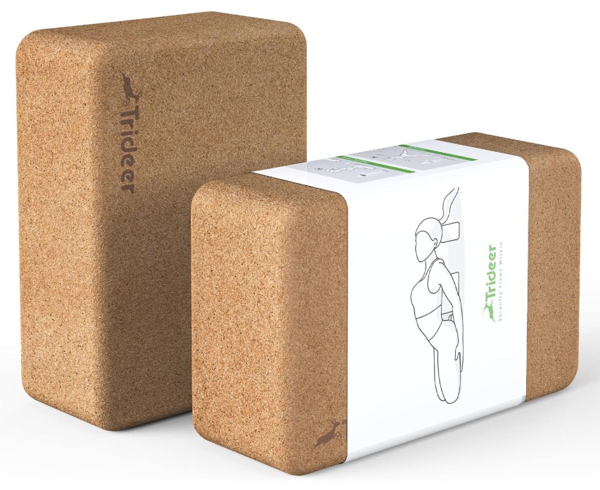 Trideer Cork Yoga Blocks, 2 Pack Natural Cork Blocks, High Density with Non Slip Surface, Eco-Friendly Accessories and Ideal for Yoga, Pilates, Stretching